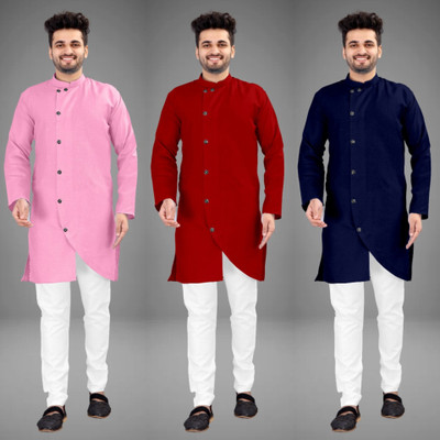 DIAMOND CLUSTER Men Self Design Trail Cut Kurta(Multicolor)