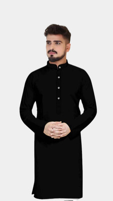 The Fashion Outlets Men Solid A-line Kurta(Black)
