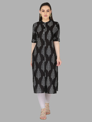 Kannahi Women Printed Straight Kurta(Black)