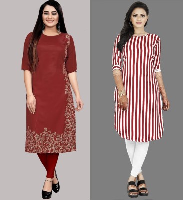 Modli 20 Fashion Women Striped, Floral Print Straight Kurta(Multicolor)