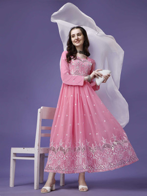 Dhayansh Enterprise Flared/A-line Gown(Pink)