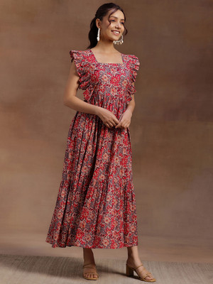 LIBAS Women Printed Flared Kurta(Pink)