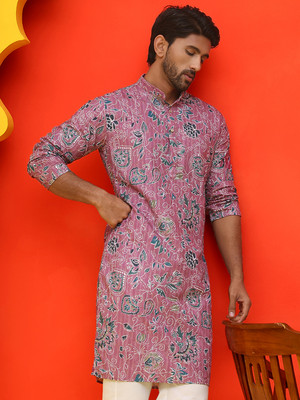 ANOUK Men Printed Straight Kurta(Purple)