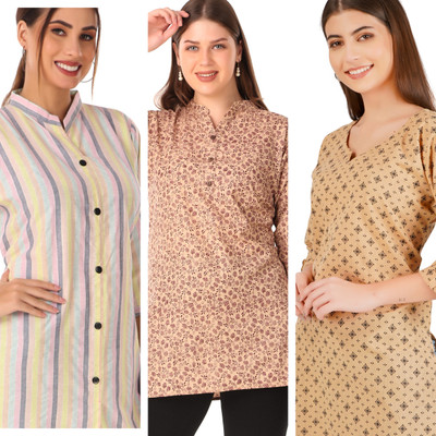Finekraft Women Printed, Striped Straight Kurta(Multicolor, Brown, Beige)