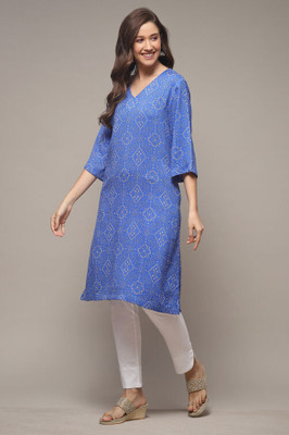 BIBA Women Solid Straight Kurta(Dark Blue)