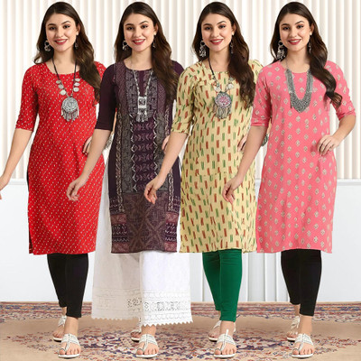 EthnicBasket Women Printed Straight Kurta(Multicolor)