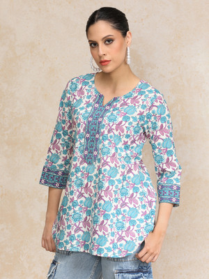 Varanga Women Printed Straight Kurta(Blue)