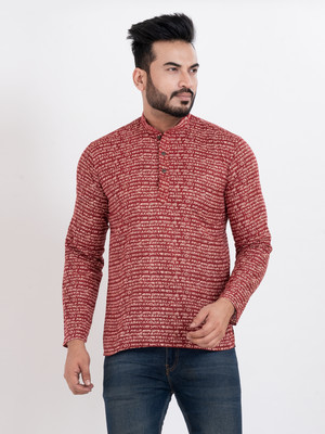 sultan Men Printed Straight Kurta(Maroon)