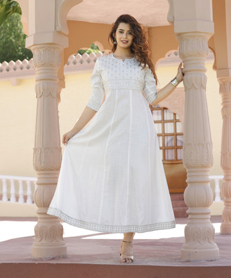 GADODIYA Women Embroidered Anarkali Kurta(White)