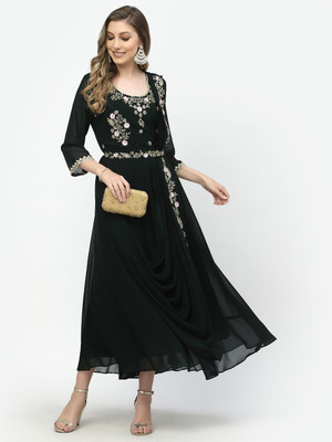 TS Lifestyle Women Embroidered Gown Kurta(Dark Green)