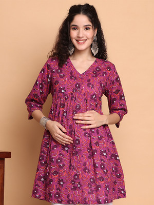 Secret Wish Women Floral Print A-line Kurta(Purple)