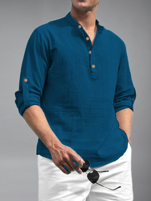 Vida Loca Men Solid A-line Kurta(Blue)