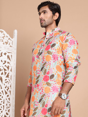 ANOUK Men Printed Straight Kurta(Grey)