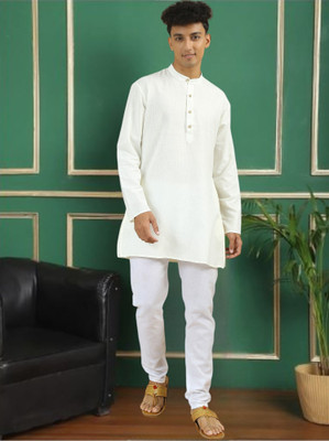 Tattva Men Solid A-line Kurta(White)