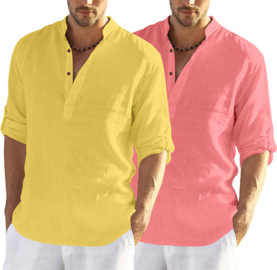 SHOPYCLICK Men Solid Straight Kurta(Black)