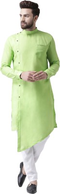 Hangup Plus Men Woven Design A-line Kurta(Green)