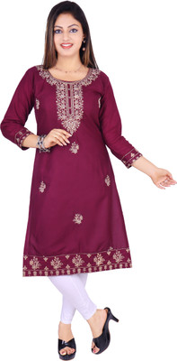 ROUNAK CREATION Women Embroidered A-line Kurta(Blue)