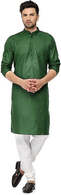 HOC's Men Solid Straight Kurta(Green)