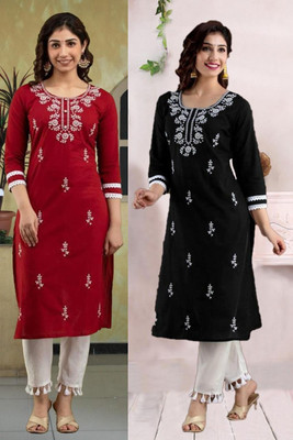 SISTO Women Embroidered Straight Kurta(Multicolor)