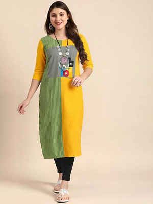 SZN Women Printed A-line Kurta(Yellow)