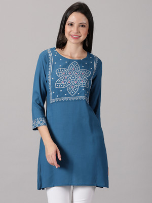 DAEVISH K Women Self Design A-line Kurta(Dark Blue)