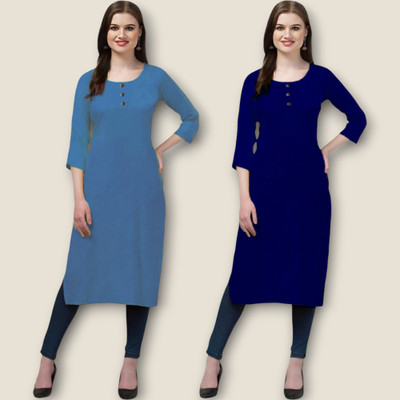 Coft Women Solid Straight Kurta(Blue)
