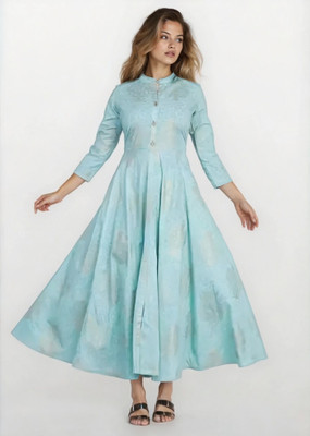 AnviTextile Women Self Design Anarkali Kurta(Blue)