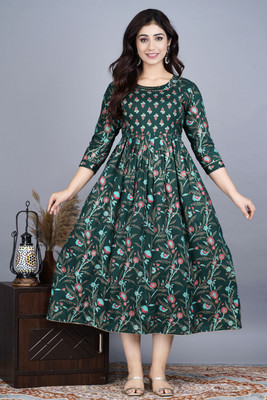 Jai Vijay Creations Women Printed Anarkali Kurta(Green)