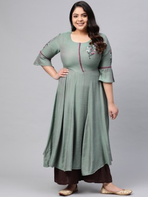 Yash Gallery Women Embroidered Anarkali Kurta(Green)