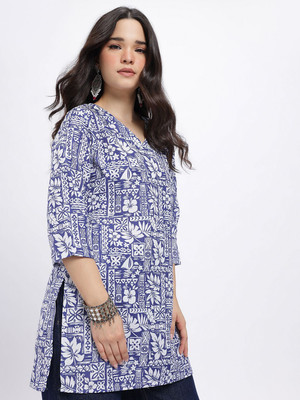Anouk Rustic Women Printed Straight Kurta(Blue)