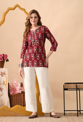 JASORIYA Women Printed Straight Kurta(Red)