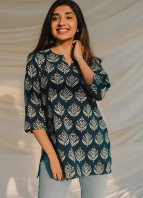 DATAR FASHION Women Block Print Flared Kurta(Blue)