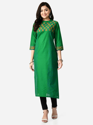 Alexa India Women Block Print A-line Kurta(Green)