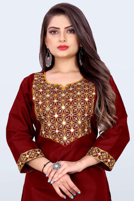 Dudheeba Textiles Women Embroidered A-line Kurta(Maroon)