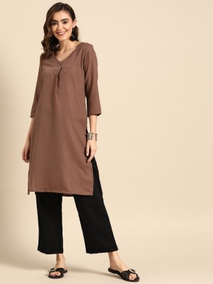 Sangria Women Solid Straight Kurta(Brown)