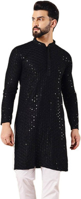 SQS Men Embellished A-line Kurta(Black)