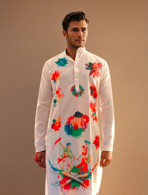 House of Festivals Men Printed Ethnic Dress Kurta(White)