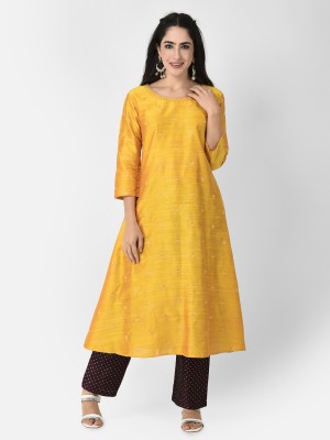 Span Women Solid A-line Kurta(Yellow)