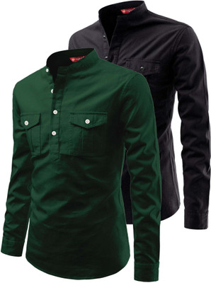 Yugnik Men Solid A-line Kurta(Green)