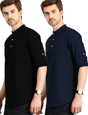 CROWNTAIL Men Solid Straight Kurta(Dark Blue)