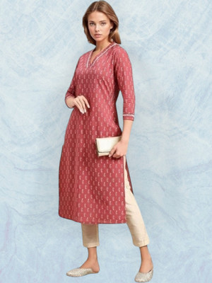 PRAYAARI FASHIONS Women Self Design Straight Kurta(Pink)