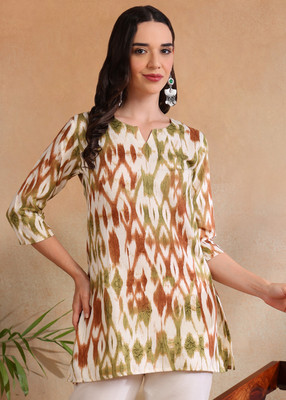 Moda Rapido Women Geometric Print Tunic Kurta(Green)