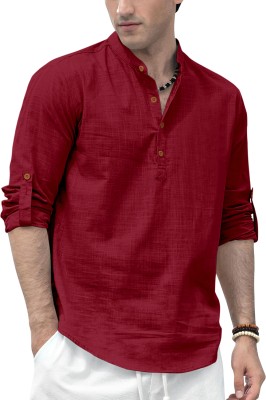 ZOMBOM Men Solid Straight Kurta(Maroon)