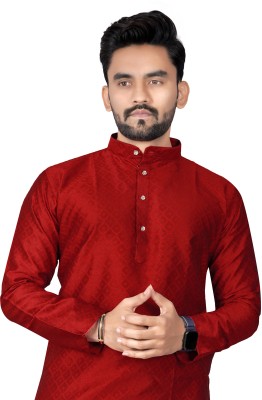 manpera Men Self Design Straight Kurta(Maroon)