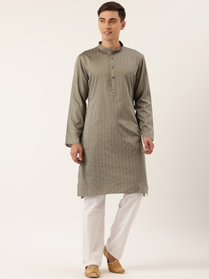 SWAGG INDIA Men Striped Straight Kurta(Grey)