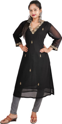 rayie collection Women Solid Straight Kurta(Black)