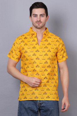 AXOLOTL Men Printed Straight Kurta(Yellow, Black)