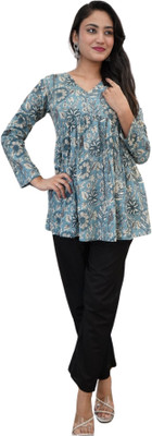 HouseofRivaa Casual Floral Print, Printed Women Green Top