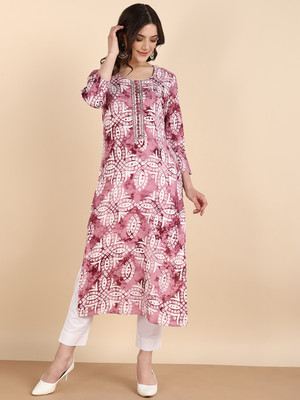 PinkTribe Women Embroidered Straight Kurta(Purple, White)