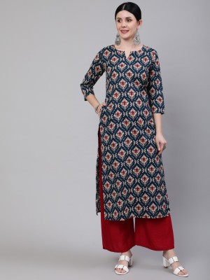 Nayo Women Printed Straight Kurta(Blue)